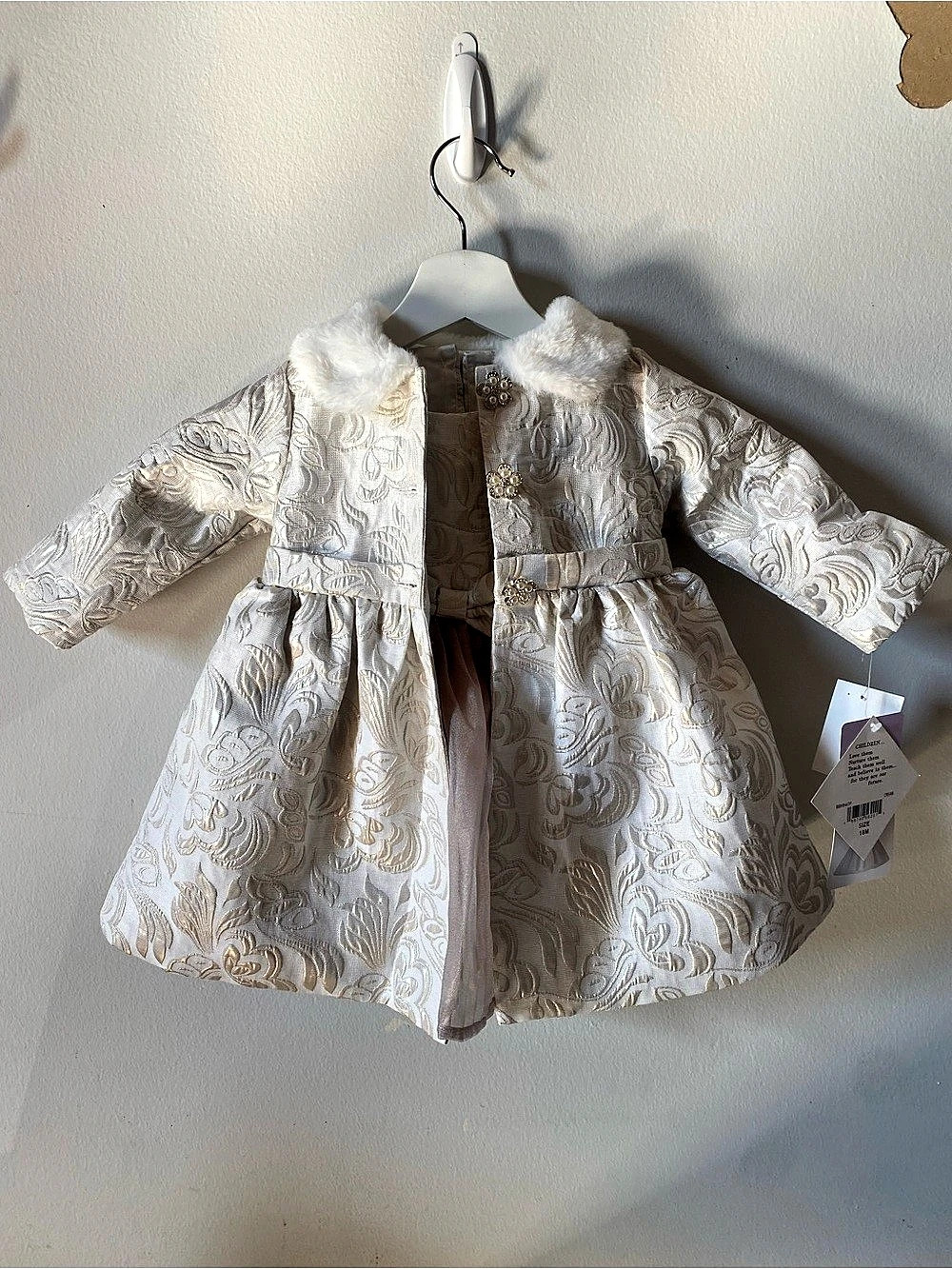 Blueberi boulevard Dress and Coat Set Floral Dress & Coat Set Cream Baby 18M NWT